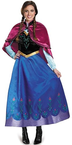 FStory&Winyee Vêtements Femmes Reine des Neiges Princesse Anna Robe Rose Jeux de Rôle Adultes Carnaval Déguisement Anniversaire Fête Halloween Cosplay,Bleu,XXXL