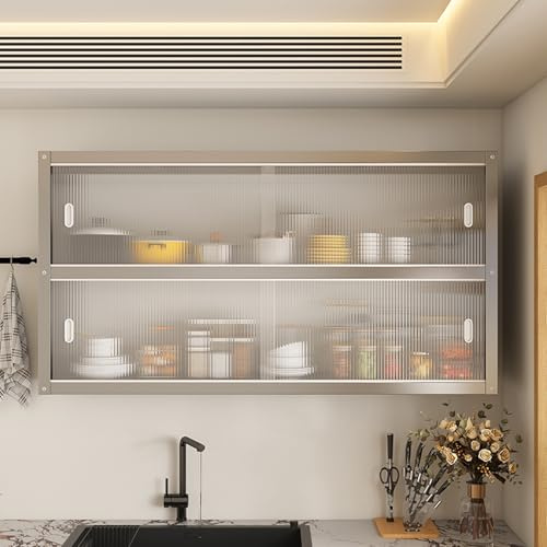 TUPAFJU Halbhohe, wandmontierte Edelstahl-Aufbewahrungsschränke mit Acryltüren, Schrank, Medizinschrank, Küchenutensilien-Organizer, für Badezimmer(Double Layer,120cm/47.2in)