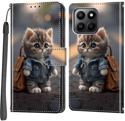Haninsuze Case for Honor 400 Smart 5G, Cat | PU Leather, 3 Card Holder, Wallet Book Flip, Folio Stand View, Magnetic, Multi-Pattern Cover, Lanyard Strap