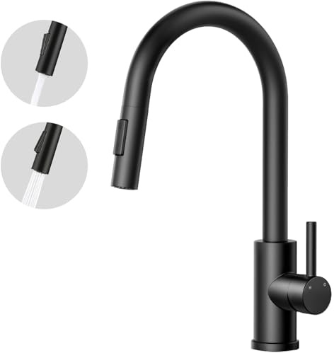 AICA Wasserhahn Küche, Küchenarmatur Schwarz, Ausziehbar 360° Drehbar, Hochdruck Mischbatterie mit 27 Zoll Flexschlauch, Einhand-Spültischarmatur für Küche