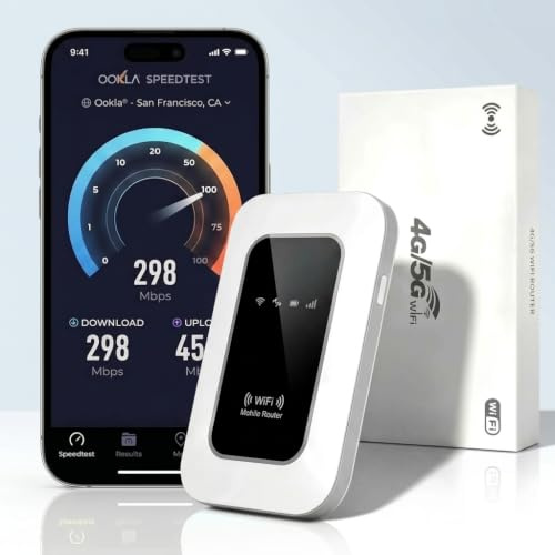 Router Móvil 5G/4G+ WiFi 6 UltraRápido,Módem Portátil SIM Libre para Viajes y Teletrabajo,Velocidad Banda Ancha 300 Mbps,Comparte Internet con 32 Dispositivos a la Vez