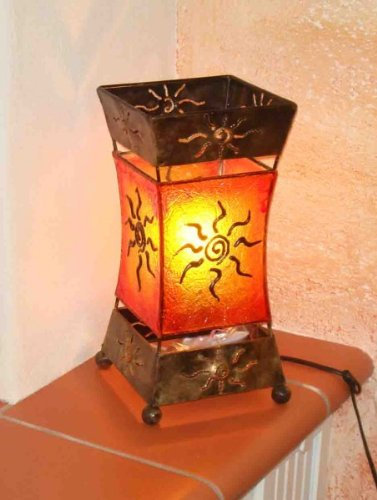 Woru Deko-Leuchte XENIA, Tischlampe aus Metall und Resin, Stimmungsleuchte, ca. 30 cm hoch, Sonnenmotiv