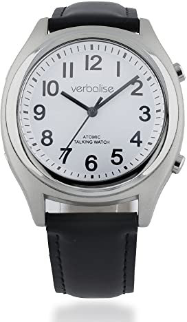 Verbalise Unisex Talking Watch, Radio-Controlled, Speaks Time, Date, Alarm. Designed for Blind, Visually Impaired & Elderly. 2 Year Warranty, UKs No1 for Quality Service and Choice. (Black Leather)
