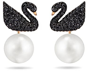 Swarovski Iconic Swan Anhänger, Schwan, Schwarz, Roségold-Legierungsschicht