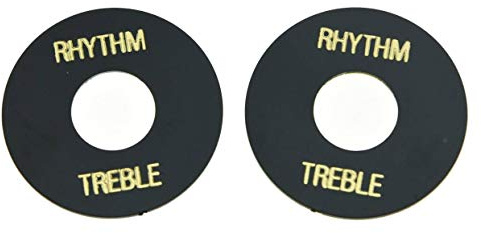 KAISH 2pcs Black with Gold Letter LP Guitar Toggle Switch Washer Plate Rhythm Treble Ring for Les Paul