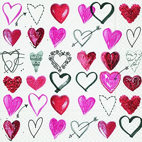 20 pieces, napkins, 25x25 cm, heart love cocktail, timelessly modern