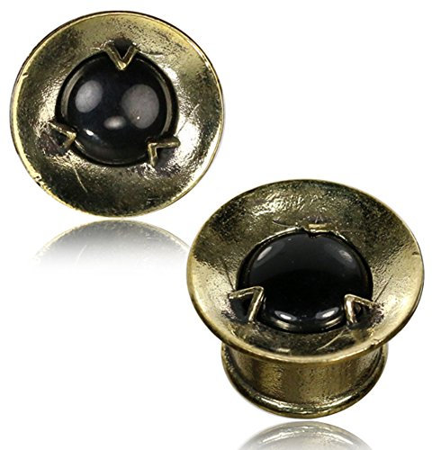 CHICNET Brass Plug Funnel Onyx Stone Antique Golden Tunnel Organic Brass, Brass