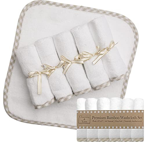 Channing & Yates baby-waschlappen - (6-pack) certified organic baby waschlappen soft-bambusgesichtstücher - 10 x 10 zoll - (beige/weiß)