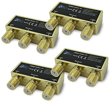 ARLI 4X DiSEqC Schalter 2/1 vergoldet – Umschalter für 2 LNBs inkl. Wetterschutzgehäuse DVB-S2 UHD 4K HDTV