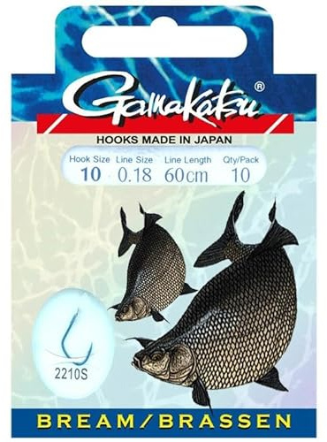 Brassen - Haken Gamakatsu Vorfachhaken Gr. 10 / Ø 0,18mm Farbe: BLAU 60cm Hakenform: 2210S