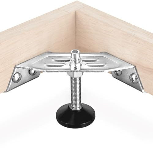 POWERTEC 71157 Adjustable Corner Bracket Furniture Leveling Feet with Non-Marring Leveler Pads, Heavy Duty Leg Levelers for Cabinets, Tables, Workbenches and Outdoor Furniture, Set of 4 Silver