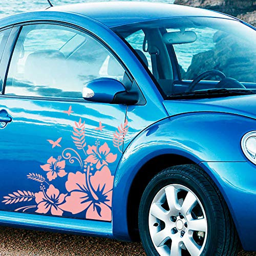 JINTORA - Autocollant Voiture Verre Hibiscus, 2 pièces. 60cm x 60cm Rose Clair - Sticker Auto résistant intempéries en Vinyle Facile à Coller sur carrosserie vitre Pare-Chocs Accessoire déco véhicule