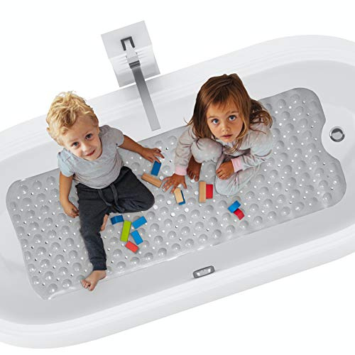 Badewannenmatte rutschfest 100x40 cm Grau | Antirutschmatte Badewanne | Ideal für Erwachsene & Kinder | Badewanneneinlage | Rutschmatte Badematte