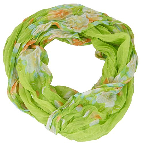 AvaMia Loop Schal Schlauchschal mit Blumen und Blüten gemustert 80 x 170 cm, Hellgrün