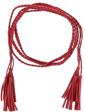 moonbow Gürtel geflochten Wildlederimitat Pompon – Gürtel für Damen – dünner Gürtel, rot, One size