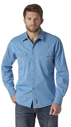 Wrangler Herren Retro Zwei-taschen-langarm-shirt mit Druckknopfverschluss Hemd, blau, M