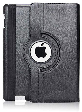 QINYUP Flip Schutzhülle für iPad 2 3 4 Smart Tablet Cover A1458 A1459 A1460 A1416 A1430 A1403 A1395 A1396 A1397360 Rotierendes Coque-Schwarz