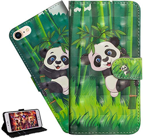 LEMAXELERS iPhone SE 2020 Hülle,iPhone SE 2020 / iPhone 8 Handyhülle Glitzer 3D Süßes Panda Bambus Flip Case PU Leder Cover Magnet Schutzhülle Ständer Handytasche für iPhone SE 2020,YX Panda Bamboo