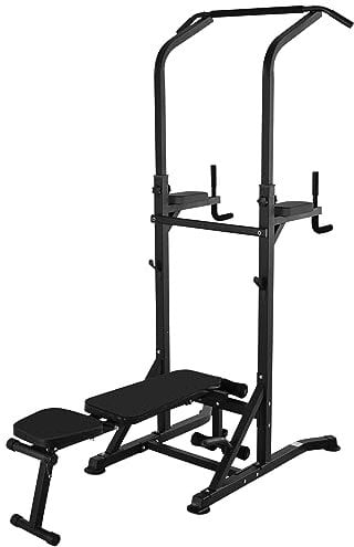 HOMCOM Pull Up Station with Adjustable Weight Bench, Dip Station and Barbell Rack, Multi-Function Power Tower Free Standing Pull Up Bar for Home Gym