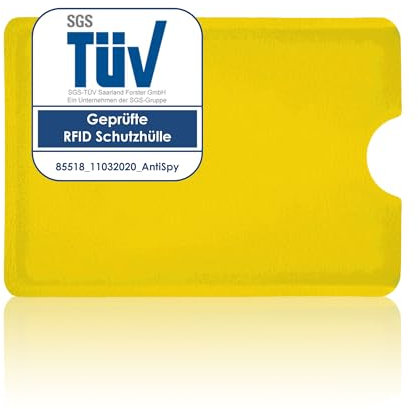 AntiSpyShop RFID Schutzhülle, TÜV geprüft, NFC Blocker - Kreditkarten, Bank-, EC Karten Abschirmung (Gelb)