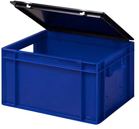 1a-TopStore Stabile Profi Aufbewahrungsbox Stapelbox Eurobox Stapelkiste mit Deckel, Kunststoffkiste lieferbar in 5 Farben und 21 Größen für Industrie, Gewerbe, Haushalt (blau, 40x30x22 cm)
