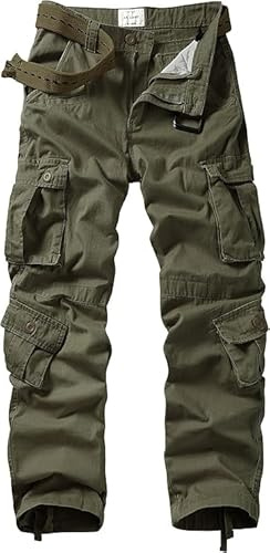 GSGGIG Men's Cargo Pants, Relaxed Fit Multi Pocket Work Pants 3354 Army 34