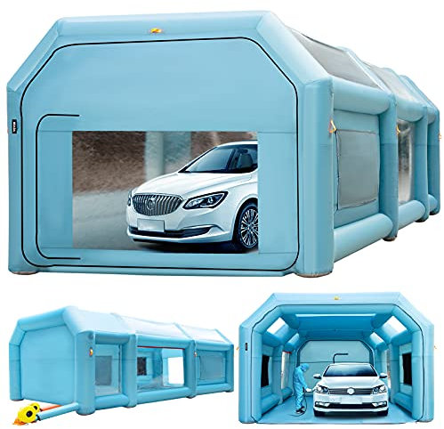 VEVOR Cabine Peinture Voiture 8x4x3 m Tente Pulvérisation Gonflable Garage Tissu Oxford 210D PVC Souffleur Gonflage 950W Souffleur de Ventilation 330W Tente Tunnel pour Camping Mécaniciens Automobile