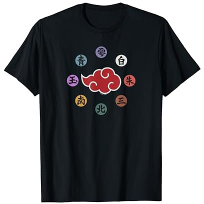 Naruto Offiziell Lizenziertes Akatsuki Ringe T-Shirt Schwarz S Klassische Passform Kurzarm Herren Jungen Anime Casual