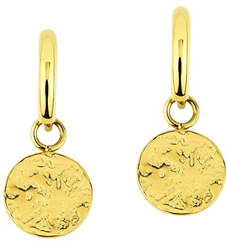 ARTIQO Creolen aus Edelstahl Ohrringe, Creolen mit Anhänger (1,5cm Durchmesser) Statement Ohrringe mit Plättchen Anhänger - wasserfest und hautfreundlich - Modell Plättchen-Gold