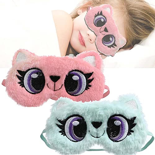 Lot de 2 masques de sommeil de style dessin animé – Masque de sommeil doux et moelleux pour les yeux, masque de sommeil pour femmes et enfants