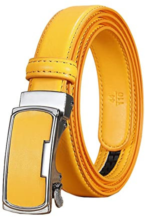 Believewang 2,3cm Frauen Ledergürtel Casual Damen Einstellbare Gürtel Automatische Gürtelschnalle Jeans Zubehör, Gelb, 90cm