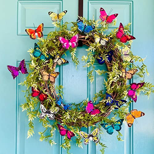 Glücksvogel Schmetterling Groß Ø 35cm Türkranz Frühling Deko Artificial Blumen Wandkranz Frühlingsdeko, Kunstblumendeko für All Seasons, Zuhause, Parties, Türen, Hochzeiten Geschenk