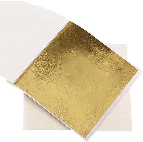 KIRIN Fogli di Foglia Oro,100 Fogli Arte e Artigianato B Oro in Lamina d'oro per Tappezzeria,Pittura,8cm x 8cm