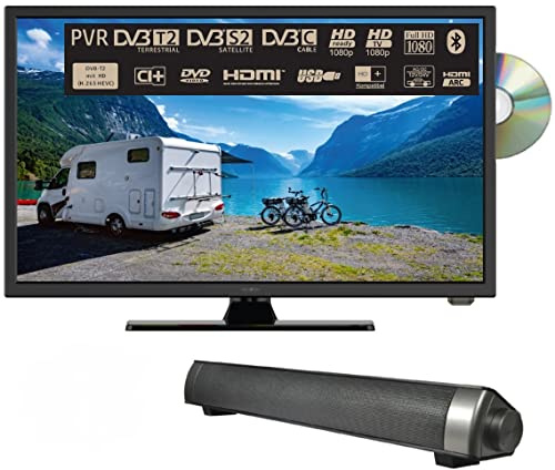 Reflexion_TV LDDW220SB+ | DVD-Player| LED-Fernseher | 22 Zoll | für Wohnmobile und Wohnwagen | 12V KFZ-Adapter | mit Soundbar | Full-HD Auflösung | HDMI, USB, Bluetooth | erschütterungsfest, schwarz