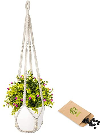 SEED Macetero Colgante + Semillas de Regalo - Maceteros Colgantes - Soporte para Plantas - Macrame Colgante - Maceteros Macrame - Macetero Uso Interior