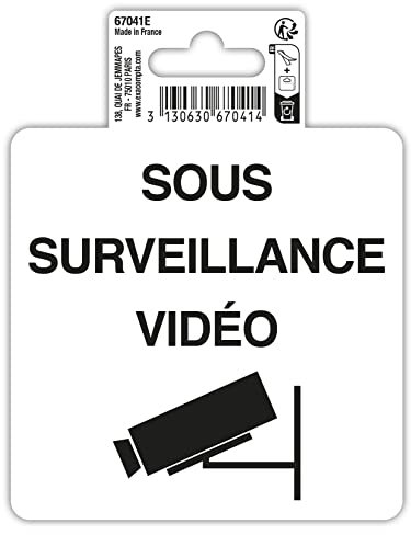 Exacompta - Réf. 67041E - 1 pictogramme adhésif Surveillance vidéo - En vinyle PVC traité anti-dérapant - Finition brillante - Dimensions : 10 x 10 cm Coloris : noir et blanc
