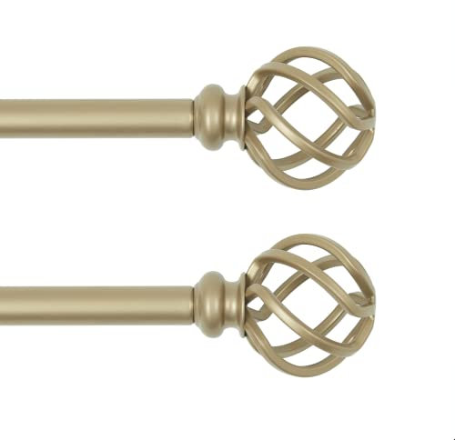 QITERI Gardinenstange für Fenster, 1,9 cm Durchmesser, einzelne Gardinenstange mit gedrehten Käfigenden, verstellbare Länge von 96,5 cm bis 182,9 cm, goldfarben, 2 Stück