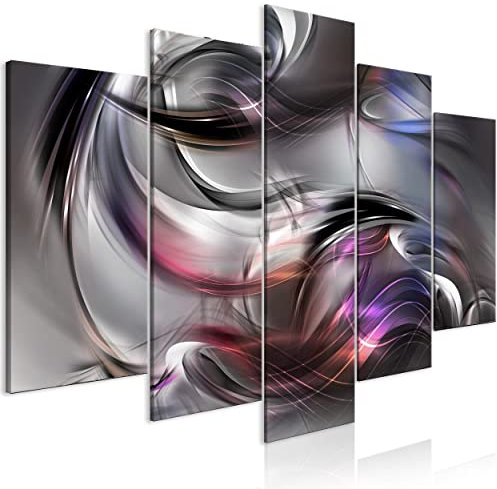 decomonkey Bilder Asbtrakt 100x50 cm 5 Teilig Leinwandbilder Bild auf Leinwand Vlies Wandbild Kunstdruck Wanddeko Wand Wohnzimmer Wanddekoration Deko Modern Art Ornament Collage grau blau