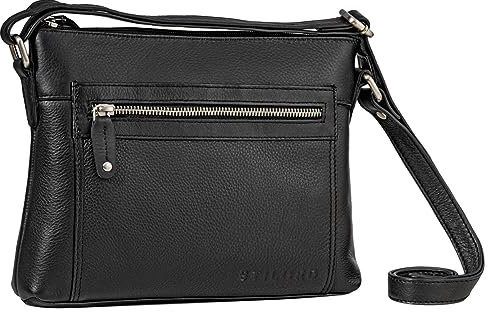 STILORD 'Wanda' Leder Handtasche Damen Klein Umhängetasche für Frauen Elegante Schultertasche für Shopping Freizeit Vintage Crossbody Bag Echtleder, Farbe:schwarz