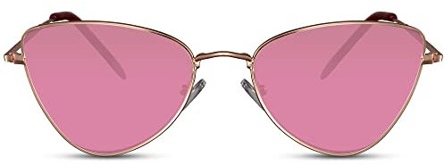 Cheapass Occhiali da Sole da Donna a Cat eye Lenti Riciclate Rosa e Braccia Metalliche d'Oro 100% UVA/UVB Protetti