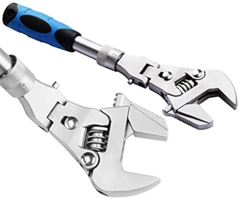 Generic Flex Head Adjustable Spanner, Ratcheting Wrench Tool with Retractable Extension Shank and 180° Rotatable Head