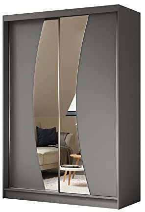 ALTDECOR Kleiderschrank mit Spiegel und Schiebetüren, kugelgelagerte Führungsschienen und Aluminium-Leisten - VOXI - 150 cm Grau