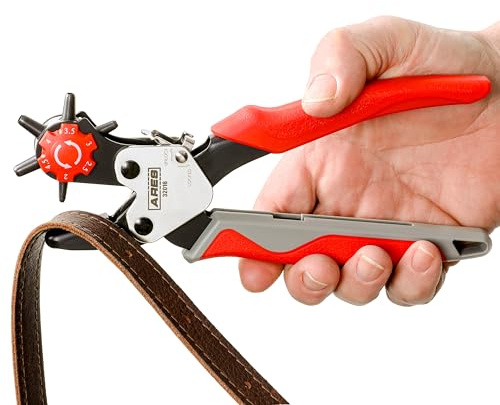 ARES 32016 – Professional Hole Puncher – Heavy Duty Leather Punch Plier Tool for Belts, Watch Bands, Saddles, Shoes, and More – Heavy Duty Rotary Punch Tool for DIY Home Craft