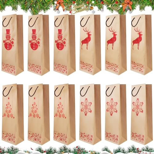 Weihnachten Flaschentüten Geschenktüten, 12 Geschenktüten Weintasche Flaschentüten, Geschenktüten Weihnachten, Weihnachtstüten, Flaschentasche, Flaschentasche Kraftpapier für Weihnachtsfeier
