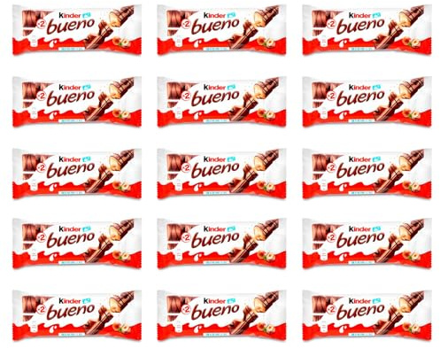 Deliex delicias de Extremadura. Pack 15 Kinder bueno. 30 Barritas rellenas de leche y avellanas cubiertas de chocolate KINDER BUENO (15)