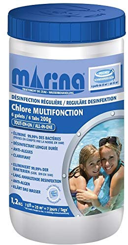 MARINA Multifunktions-Chlor All-In-One, ideale Dosierung für Pool ca. 25 m3, Chlortabletten Multifunktion für Pool, 1,2kg