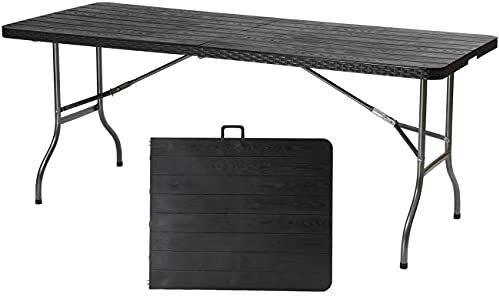 Sekey Buffettisch Tisch klappbar, Rattan Optik Campingtisch Partytisch Klapptisch Gartentisch mit Tragegriff für Garten Balkon Terrasse, 150,5x70,5x73 cm, Anthrazit
