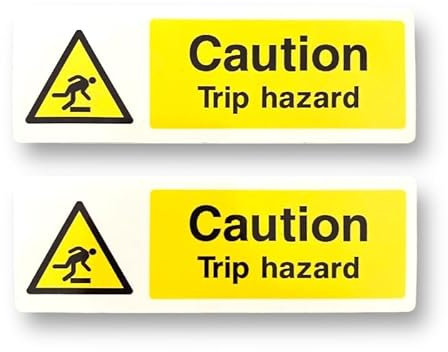 2 PACK - Small 120mm X 40mm Caution Trip Hazard Self Adhesive Stickers - Sign, Warning Watch Step, Dont Fall, Careful