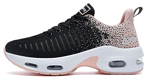 M MAGPER Air Laufschuhe Damen Arch Support Sportschuhe mit Luftpolster Turnschuhe Stoßfest Tennisschuhe Leicht Atmungsaktiv Joggingschuhe Bequem Walkingschuhe - Schwarz Rosa - 38 EU