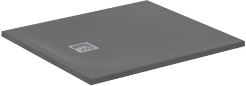 Ideal Standard - Ultra Flat S+, Piatto doccia rettangolare ultrasottile in resina effetto pietra, 100x90cm, Ideal Solid, Scarico lato corto, Grigio cemento